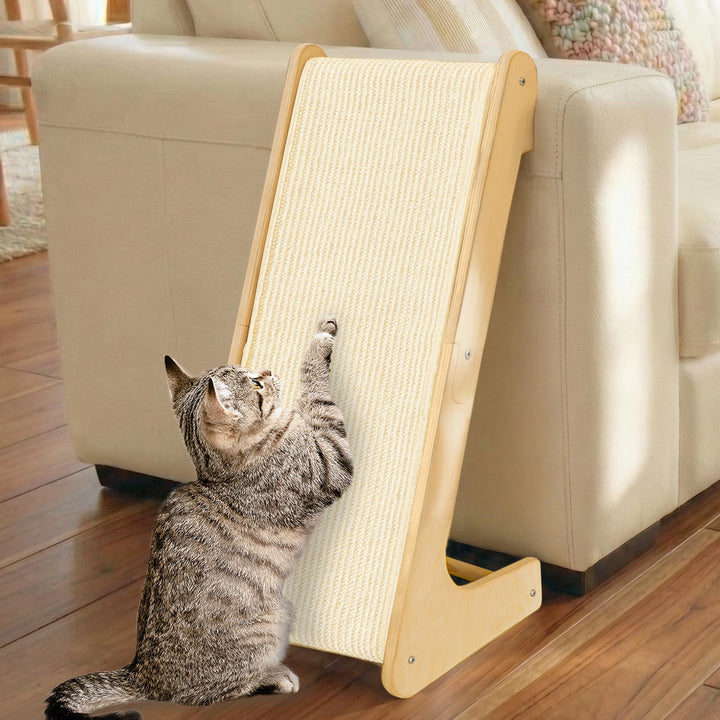 PETKARAY L-förmiges Dual-Use Sisal Kratzbrett für Katzen, 64 cm Hohe Kratzsäule aus Natürlichem Sisa