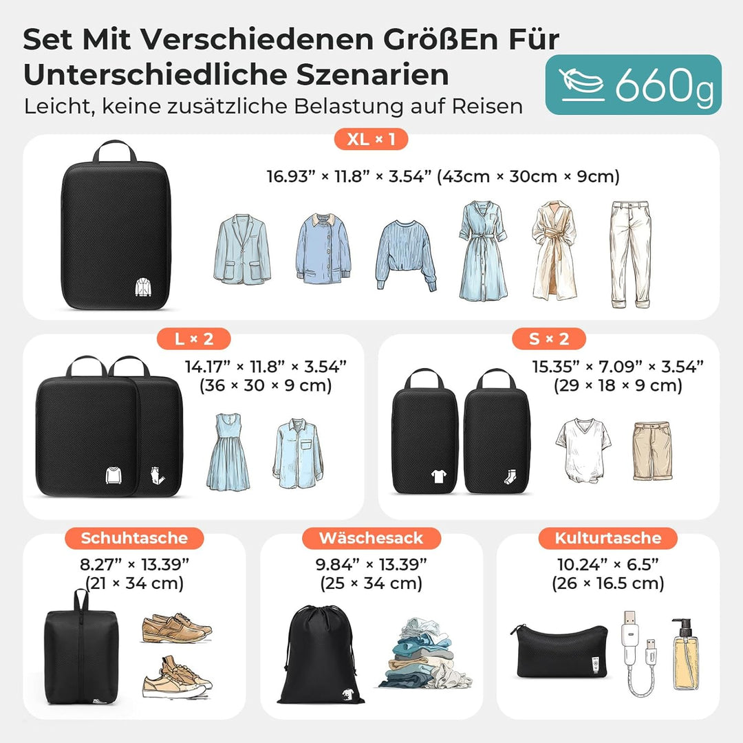 Packing Cubes Compression 8 Stück Koffer Organizer,Wasserdicht PackwüRfel Packtaschen Kompression, T