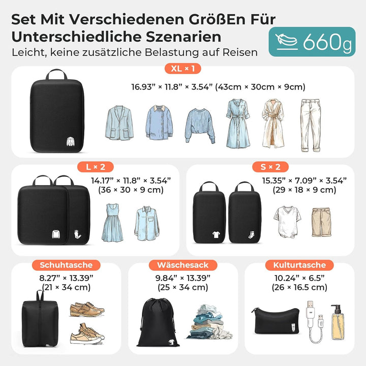 Packing Cubes Compression 8 Stück Koffer Organizer,Wasserdicht PackwüRfel Packtaschen Kompression, T
