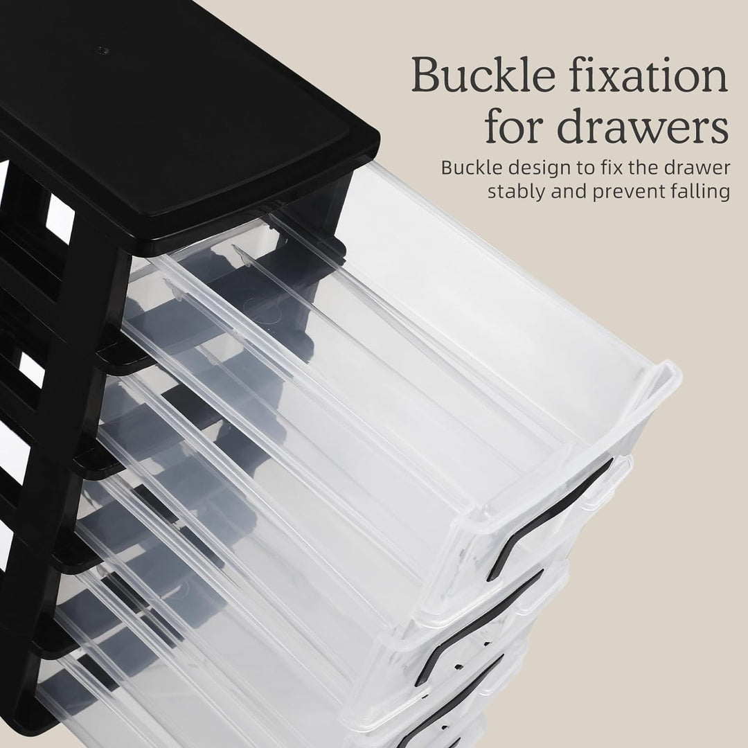 YARNOW Schubladenbox Schubladencontainer Organizer schwarz 5 Schubladen Kunststoff Aufbewahrungsbehä