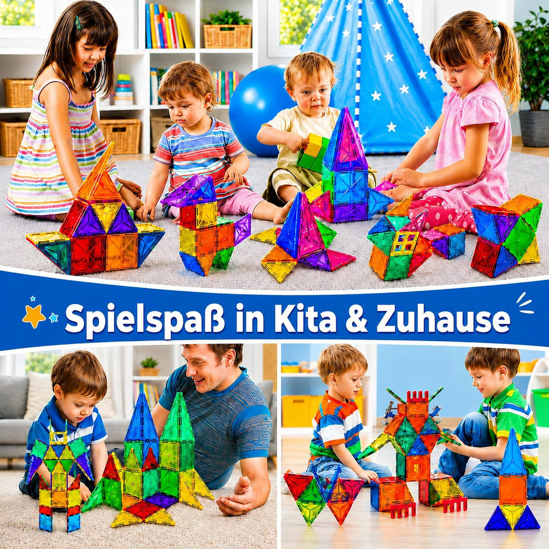 Magnetische Bausteine 50 Stück, Magnetspielzeug Kinder ab 3 4 5 Jahre, Montessori Konstruktionsspiel