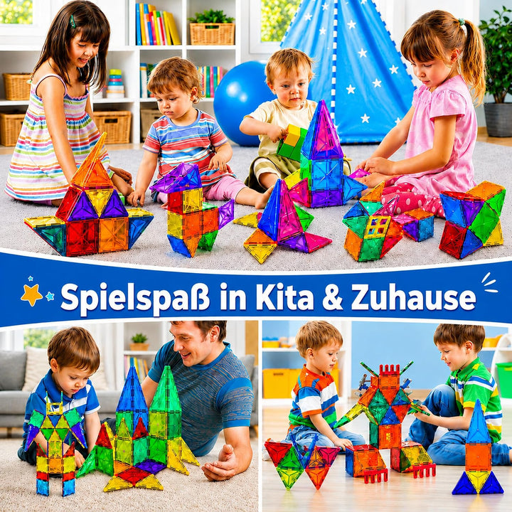 Magnetische Bausteine 50 Stück, Magnetspielzeug Kinder ab 3 4 5 Jahre, Montessori Konstruktionsspiel