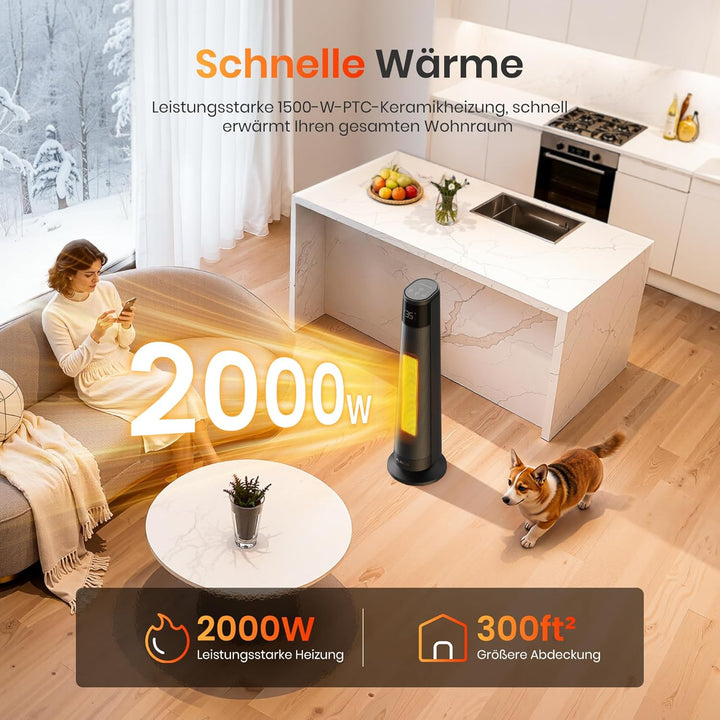 FLANUR Heizlüfter Energiesparend, 2000W PTC Keramik Heizlüfter Leise, Elektroheizung mit Thermostat