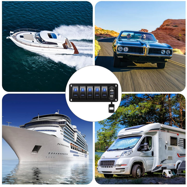 12V/24V Schalter Panel Schaltpanel, Dual-USB-Ladegerät 4.8A LED Voltmeter, Zigarettenanzünder 5 Kipp