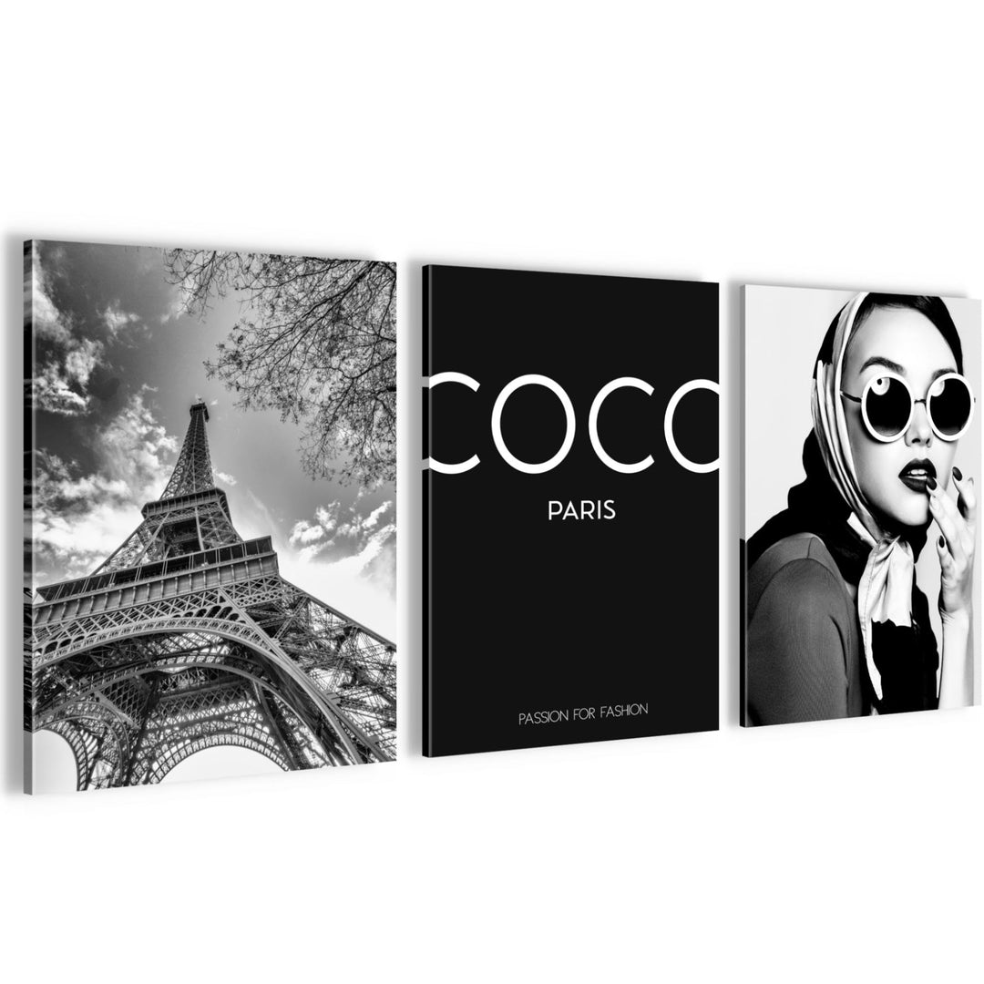 Novart Wandbilder Set Coco - KOMPLETT AUFHÄNGFERTIG - Wohnzimmer Mädchen Teenager Deko - 3 Moderne B