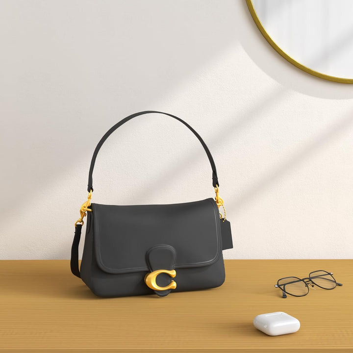 COACH Schultertasche aus weichem Kalbsleder, getigert Einheitsgrösse Schwarz, Einheitsgrösse Schwarz