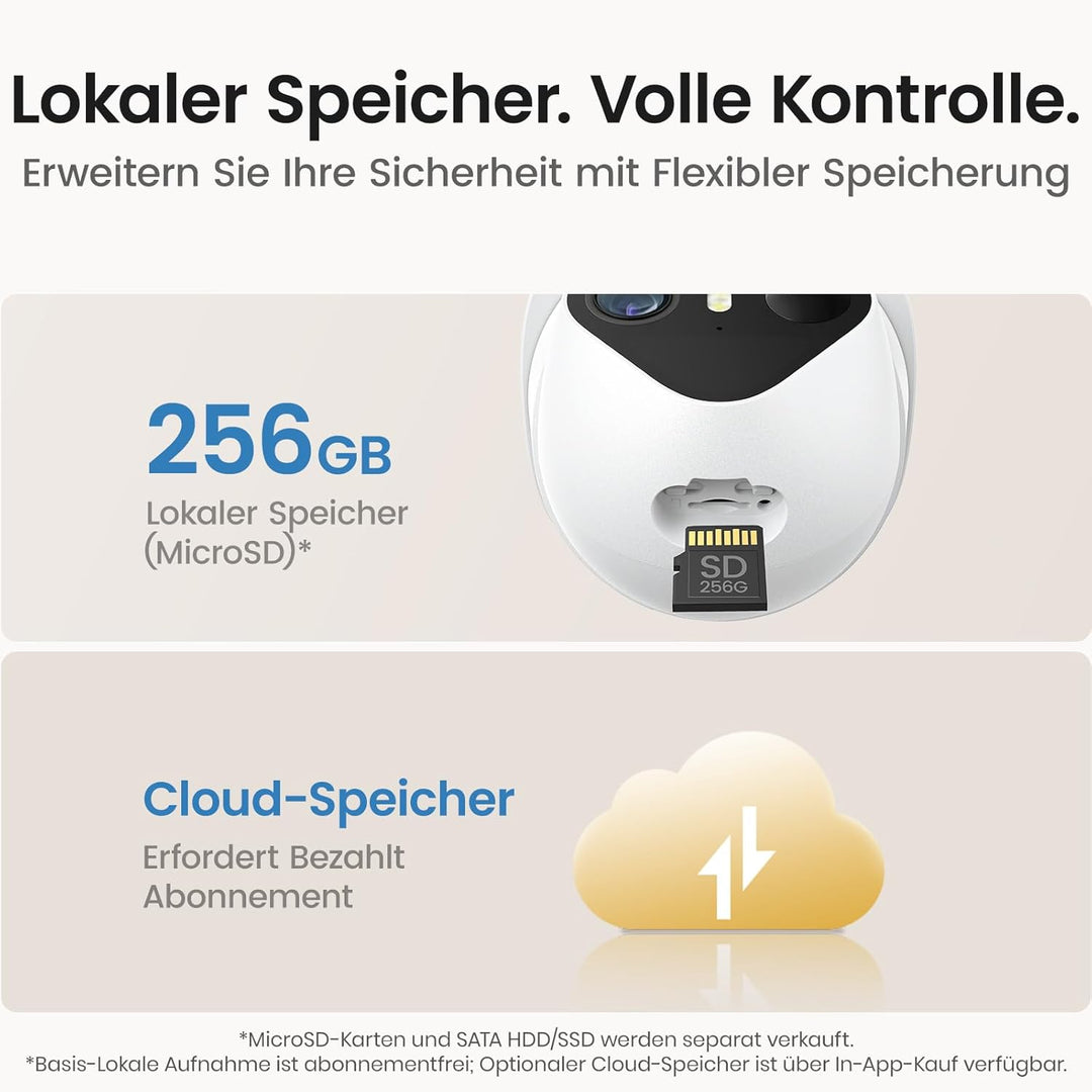 aosu T2 Pro 3K Überwachungskamera Aussen Akku Solar, 360° PTZ + 170° Weitwinkel 5MP Dual-Kamera Tech