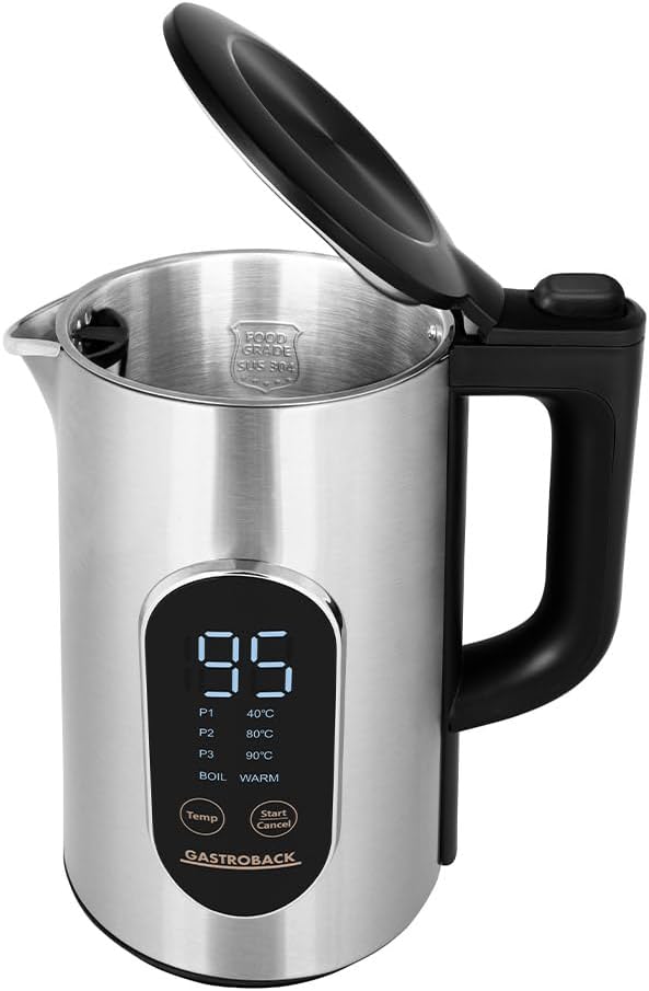 Wasserkocher Edelstahl 1,5L mit Temperatureinstellung 40-100°C, Doppelwandig Cool Touch, 3000W Schne