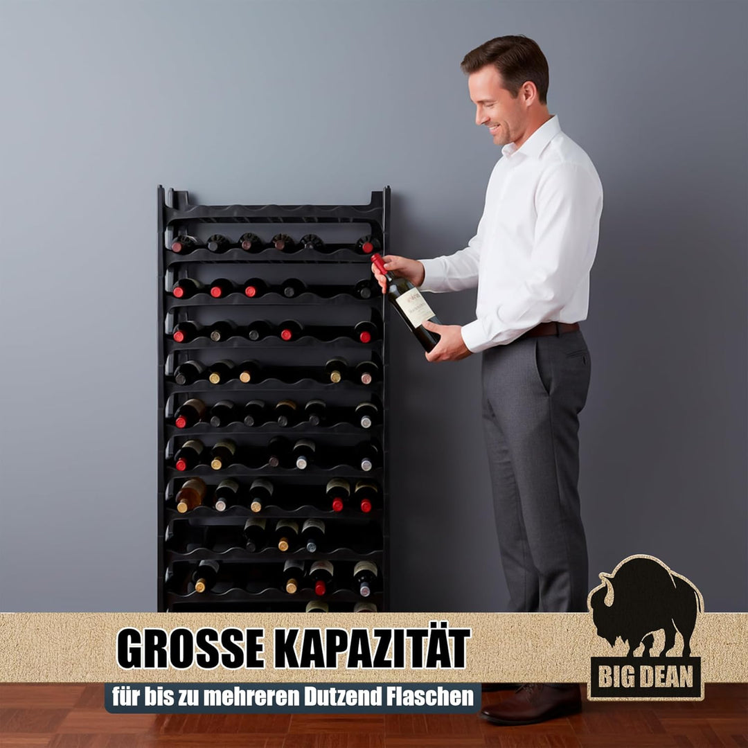 BigDean Flaschenregal stapelbar für 72Flaschen Weinregal aus Kunststoff Schwarz Getränkeregal Flasch