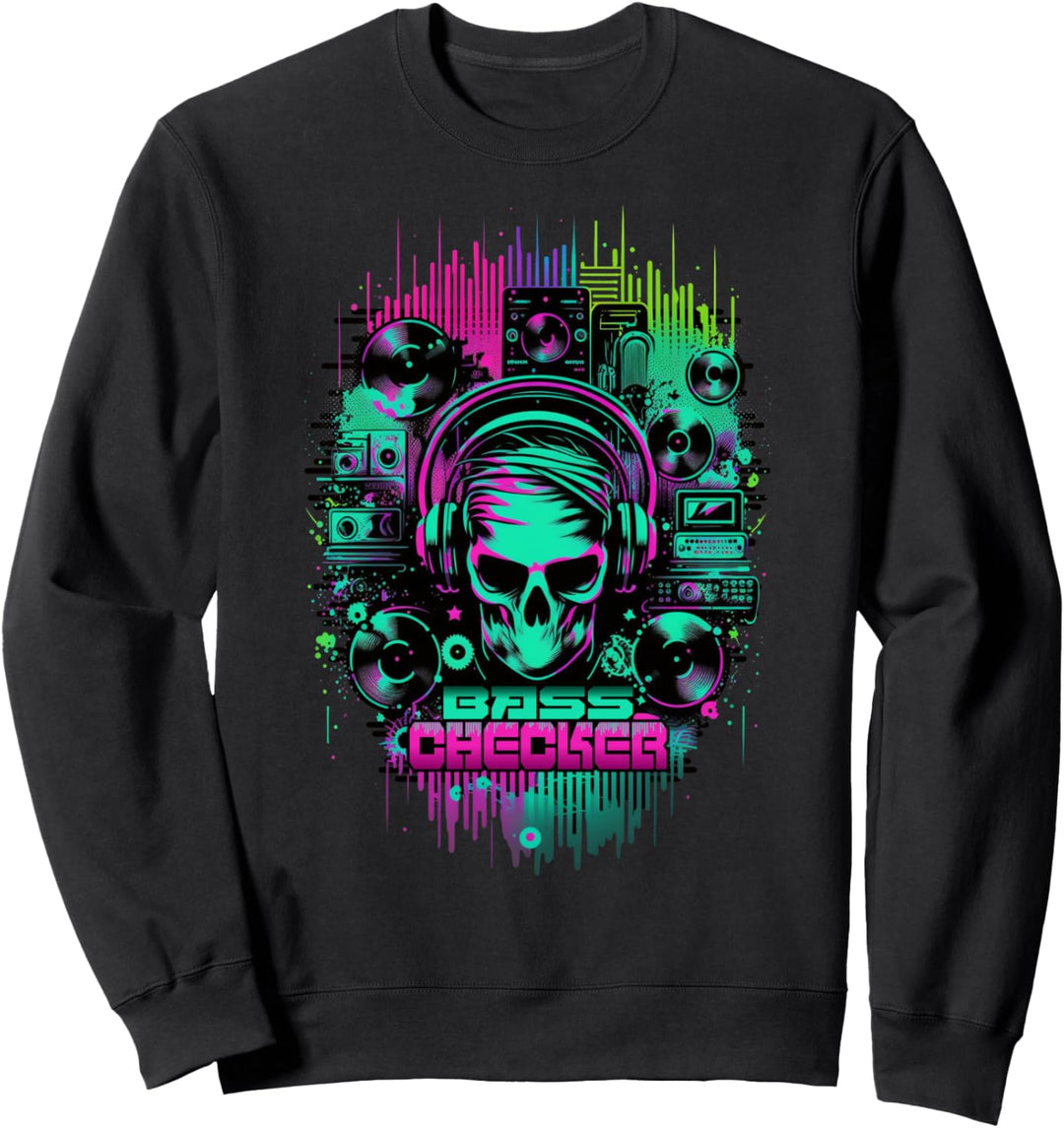 Techno Musik Rave Festival Bass Checker Sweatshirt