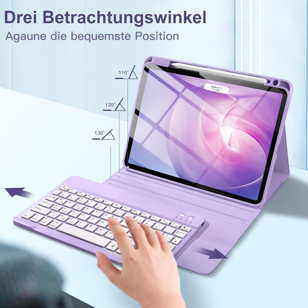 Vobafe Hülle mit Tastatur für iPad Air 11 Zoll M2 2024/iPad Air 6 5 4 2022 2020 10,9 Zoll, 7 Farben