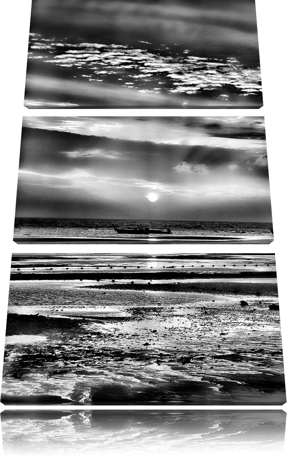Pixxprint Sonnenaufgang über Meer als Leinwandbild/Grösse: 3 Teilig (120x80) cm/Wandbild/Kunstdruck/