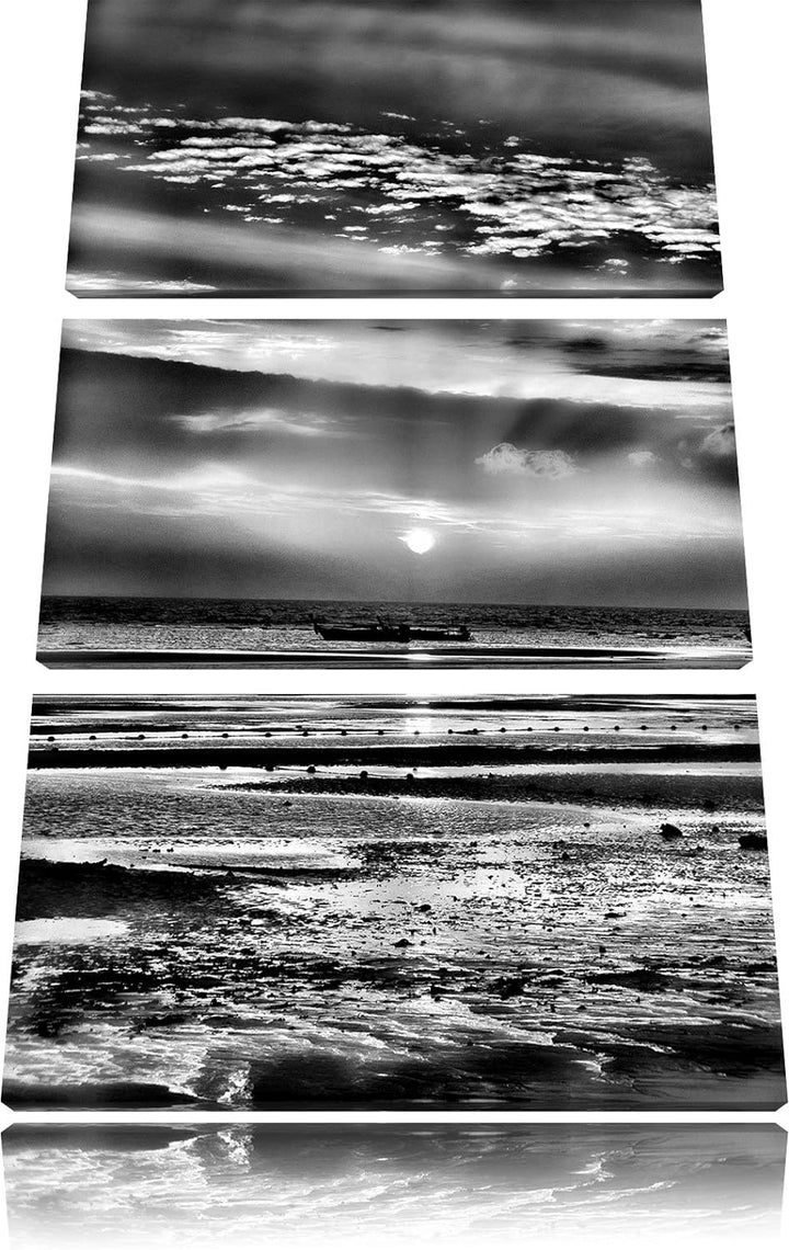 Pixxprint Sonnenaufgang über Meer als Leinwandbild/Grösse: 3 Teilig (120x80) cm/Wandbild/Kunstdruck/