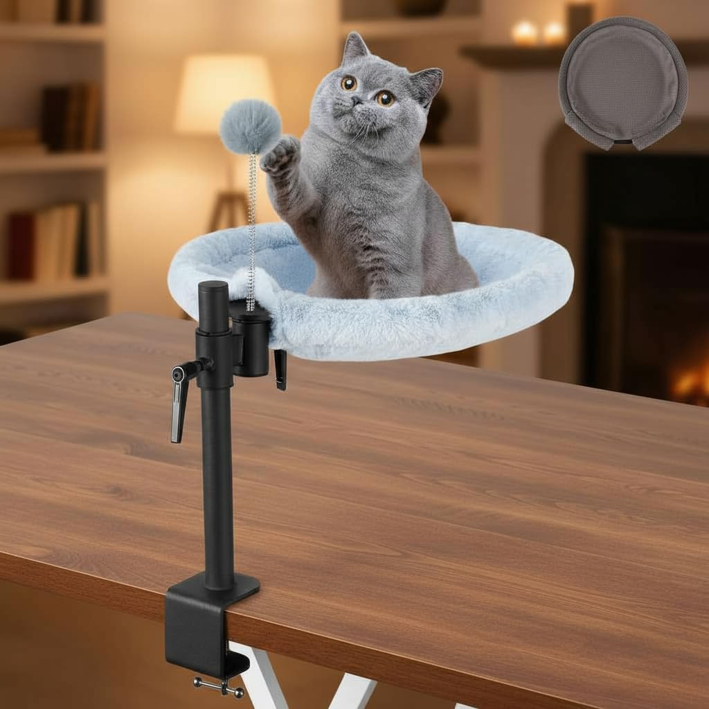 Odoland Katzenbett für Schreibtisch - 360° drehbar & höhenverstellbar, weiches Katzenhängematte mit