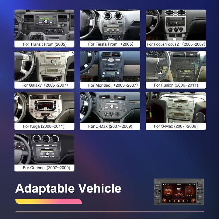 Hikity 2+64G Android Autoradio für Ford Fiesta Focus Kuga Transit Connect Mondeo Smax Wireless Carpl