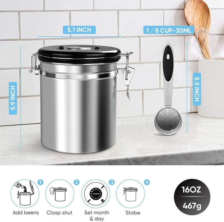 Kaffeekanister luftdichter Kaffeebehälter, luftdichter Edelstahlspeicherbehälter mit Schaufel, Kaffe