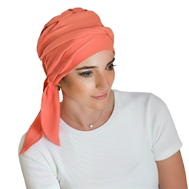 CAREBELL - Smooth - Bambus-Beanie für Chemotherapie und Alopezie mit Bändern (Koralle)