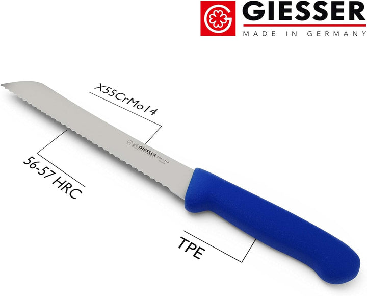 Giesser seit 1776 - Made in Germany - Brotmesser blau, Basic Blue, Klinge 21 cm, Wellenschliff, ruts