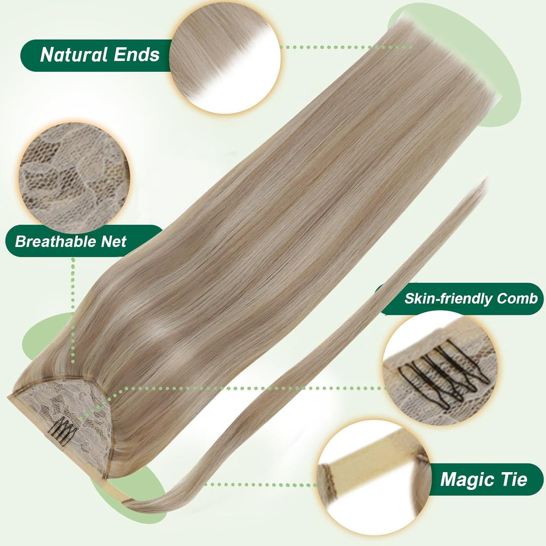 Easyouth Zopf Extensions Echthaar Pferdeschwanz Extensions Echthaar Farbe Golden Blonde Mix Mittelbl