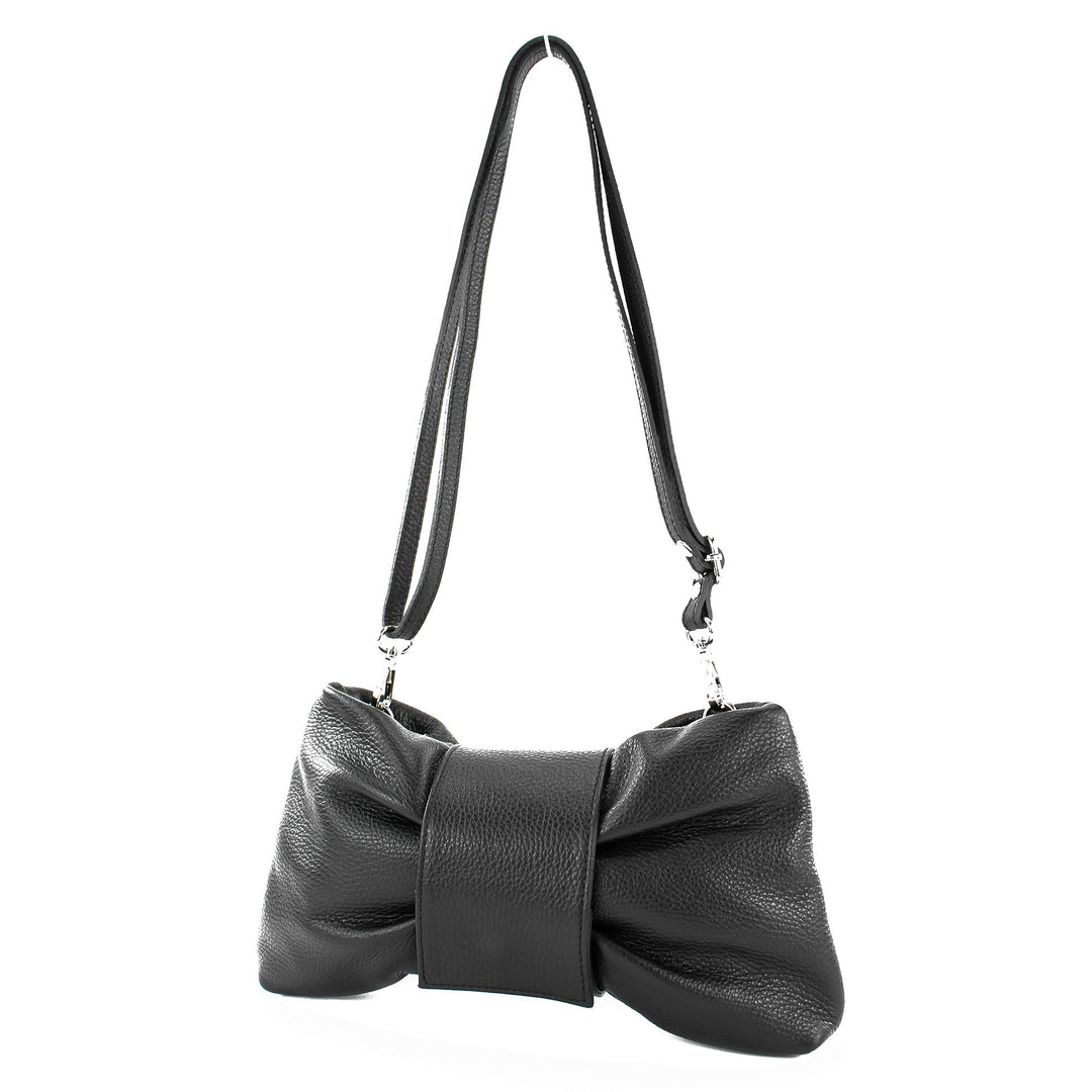 modamoda de - T214 - ital. Umhängetasche Clutch Leder Klein Schwarz, Schwarz