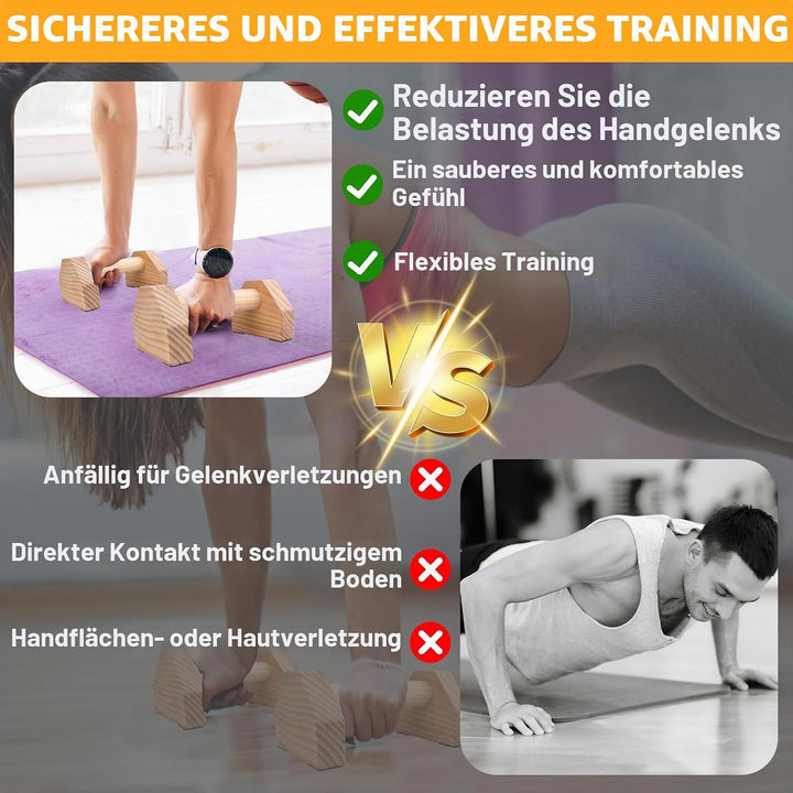 JOYBOY Liegestützgriffe Holz,Push-Up Bars,Premium Liegestützgriffe für Fitness,Holz Parallettes Cali
