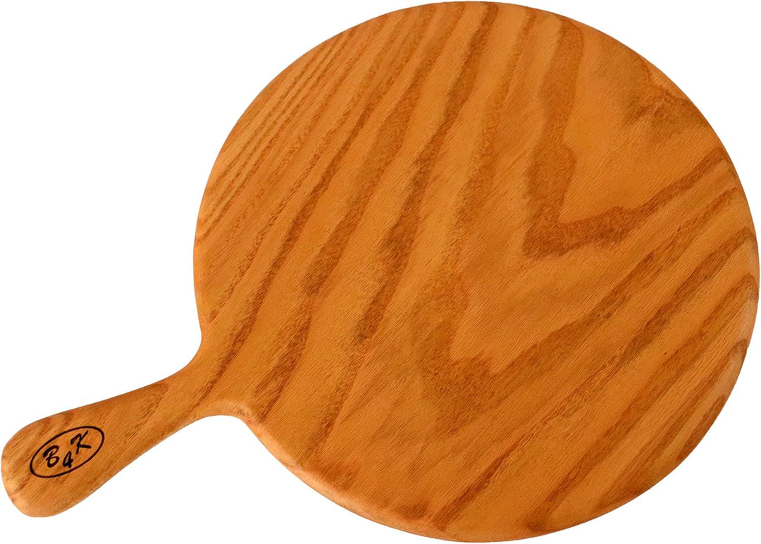 B4K® ⌀ 30 cm | Pizzabrett mit Griff aus Eichenholz | Antibakterielle Oberfläche | Geölt | Zweiseitig