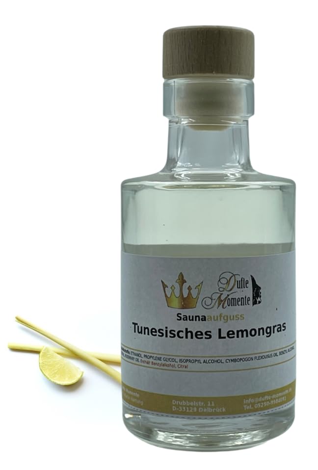 Dufte Momente | Saunaduft Tunesisches Lemongras 100ml in Glasflasche mit Korkmündung | mit naturrein