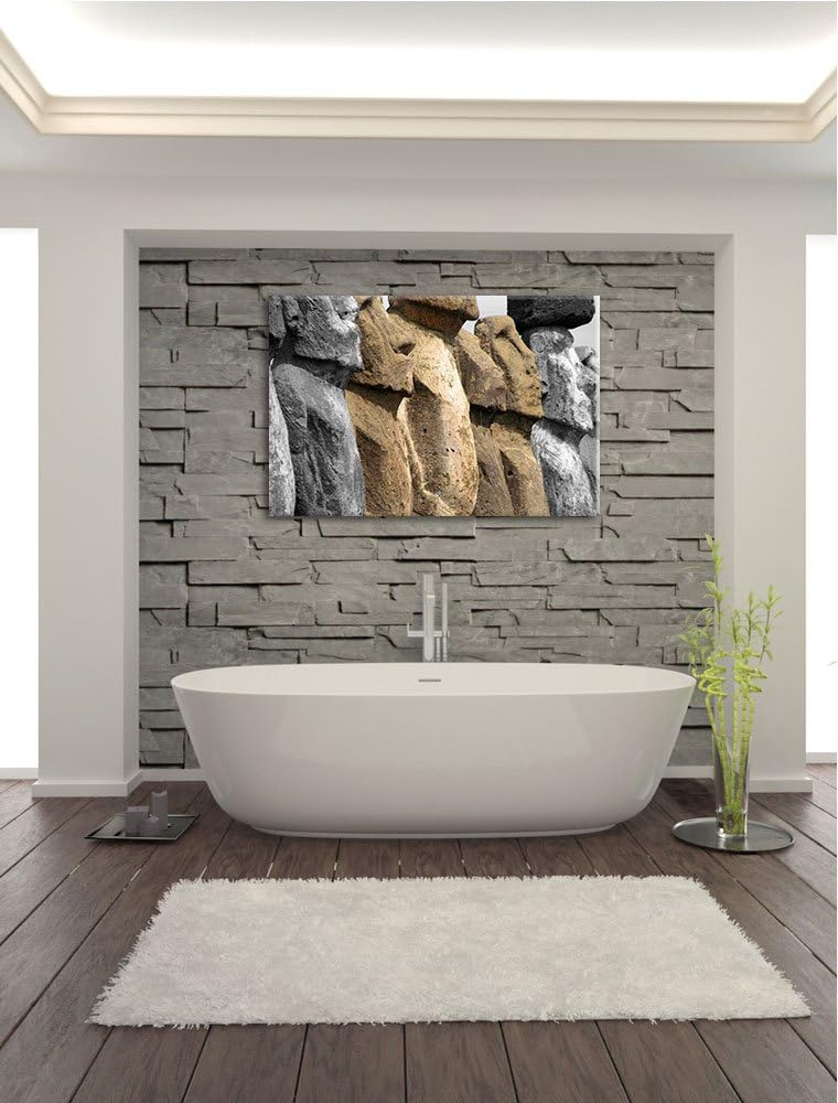 Moai Statuen Detailansicht schwarz/weiss Format: 100x70 auf Leinwand, XXL riesige Bilder fertig gera