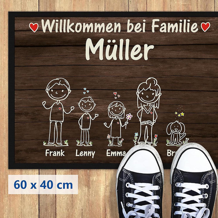 Fussmatte selbst gestalten - Familien Namen 1,2 oder 3 Kinder, Hund, Katze - Willkommen - individuel