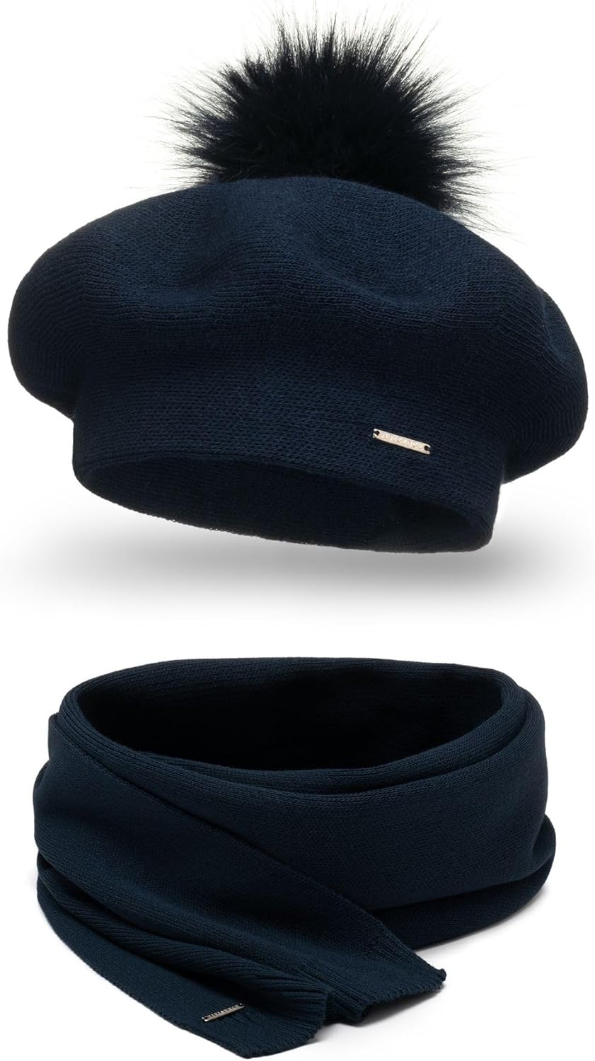 VIVISENCE Damen Baskenmütze Mit Bommel Eleganter Wintermütze Warm Und Gemütlich Kopfbedeckung An Win
