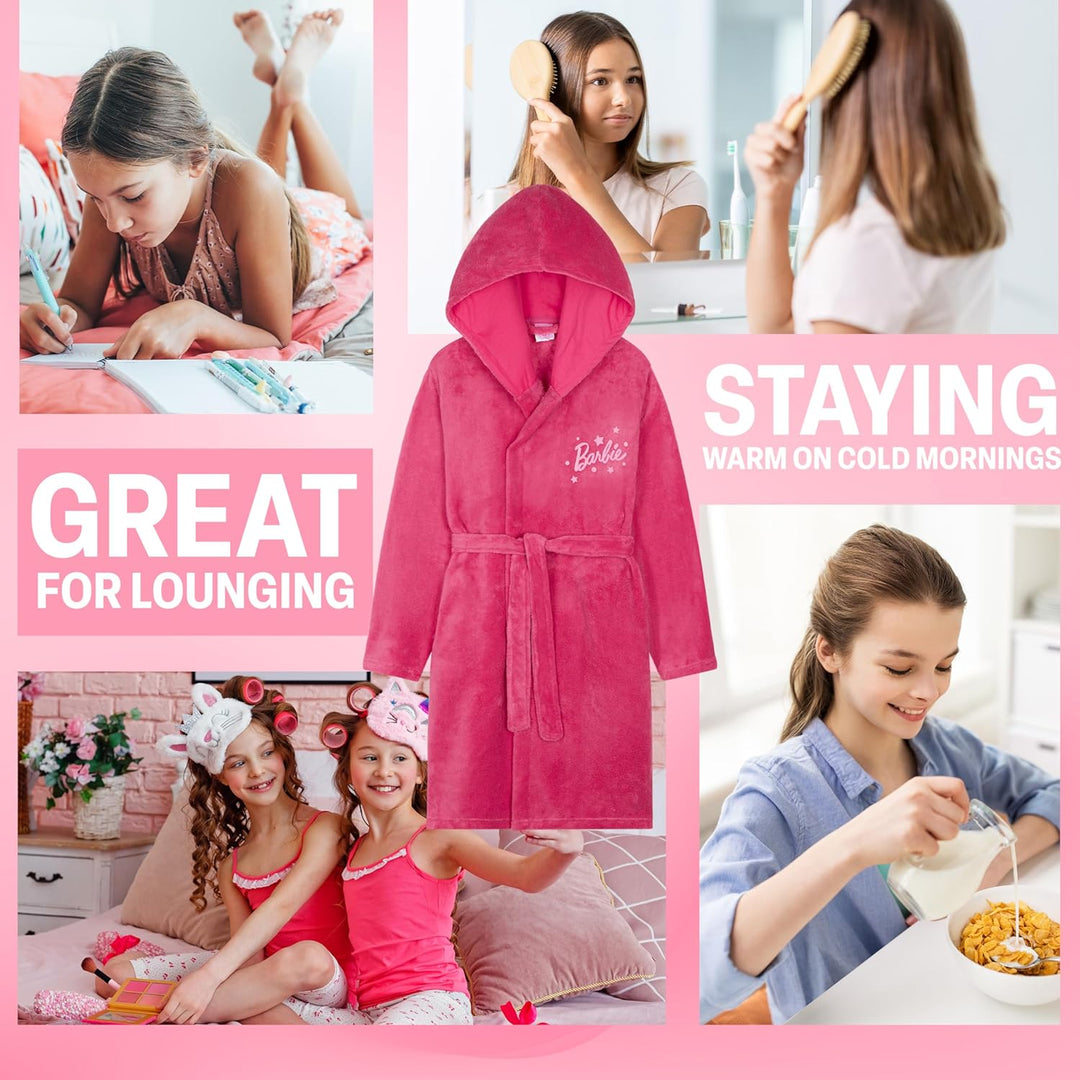 Barbie Bademantel Mädchen, Morgenmantel mit Kapuze und Taschen - Geschenke für Mädchen & Teenager