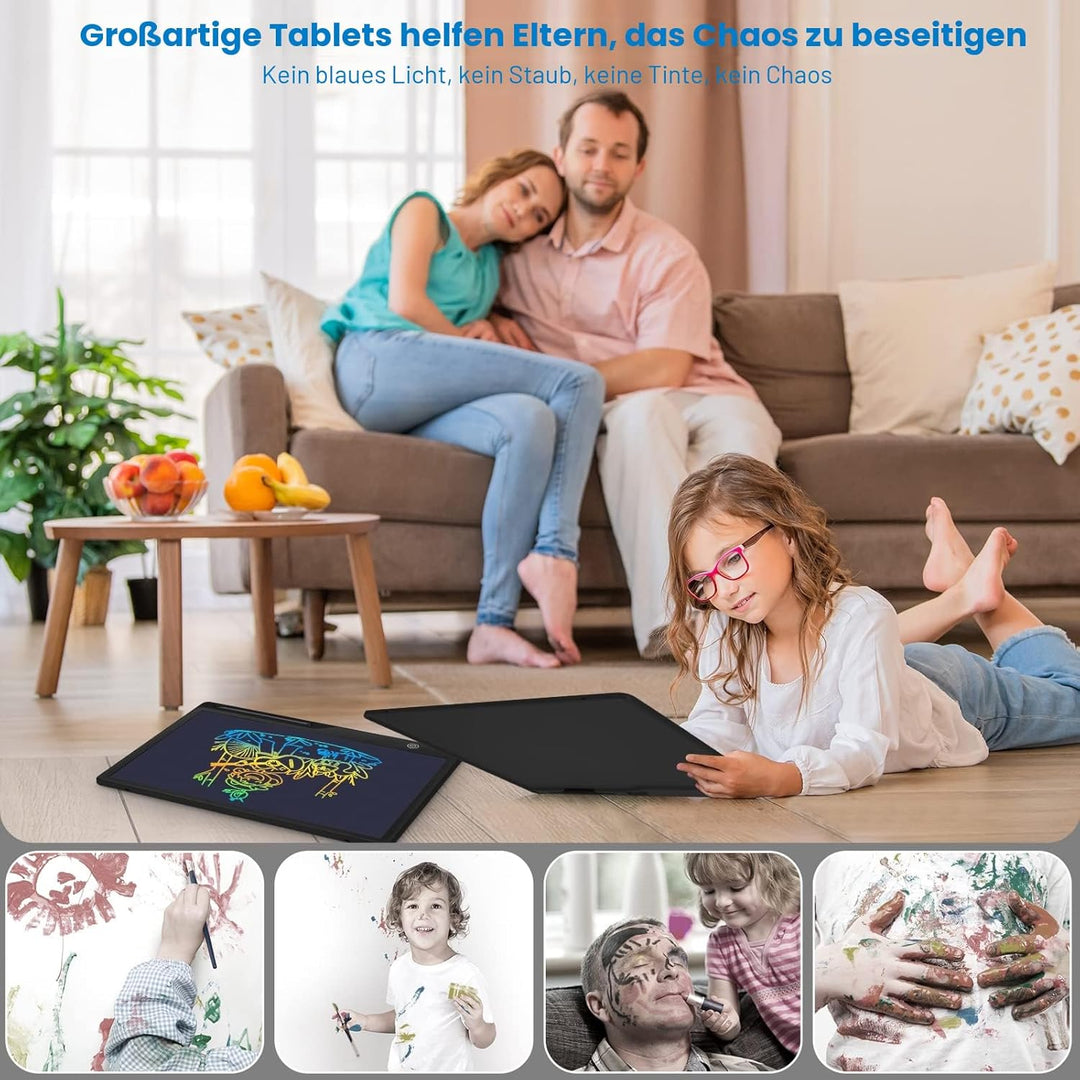 LCD Schreibtafel Kinder 16 Zoll Wiederaufladbar, Maltafel Zaubertafel Bunter Bildschirm Kleinkinder