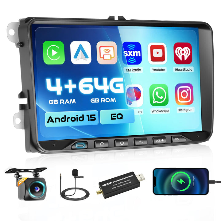 Hikity DAB/DAB+ [4+64GB] Android 15 Autoradio für VW Golf 5 6 Passat Polo Tiguan Touran Caddy Skoda