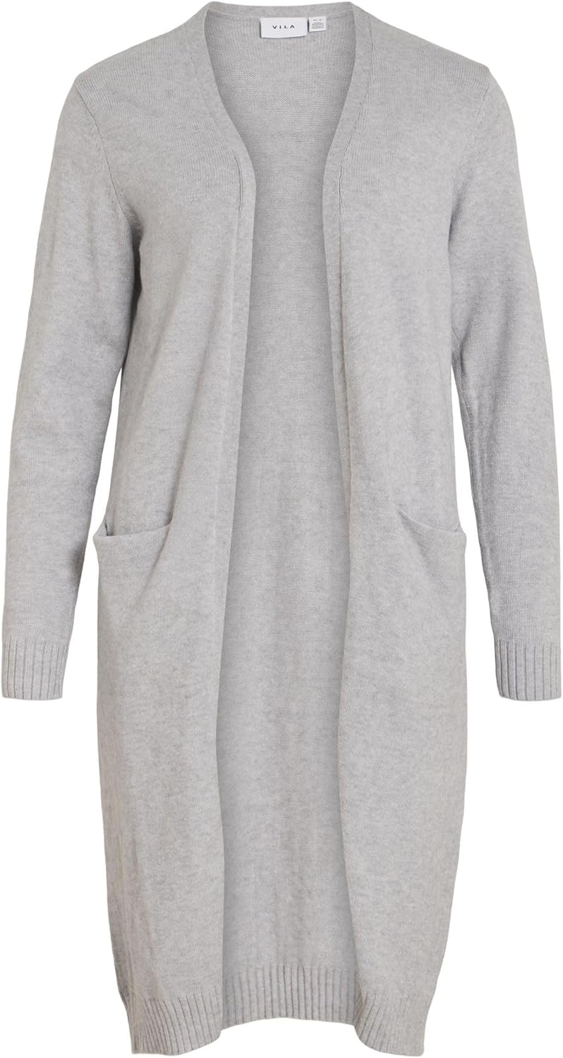 Vila Damen VIRIL Long L/S Knit Cardigan - NOOS 14042770 XS Grau (Light Grey Melange), XS Grau (Light