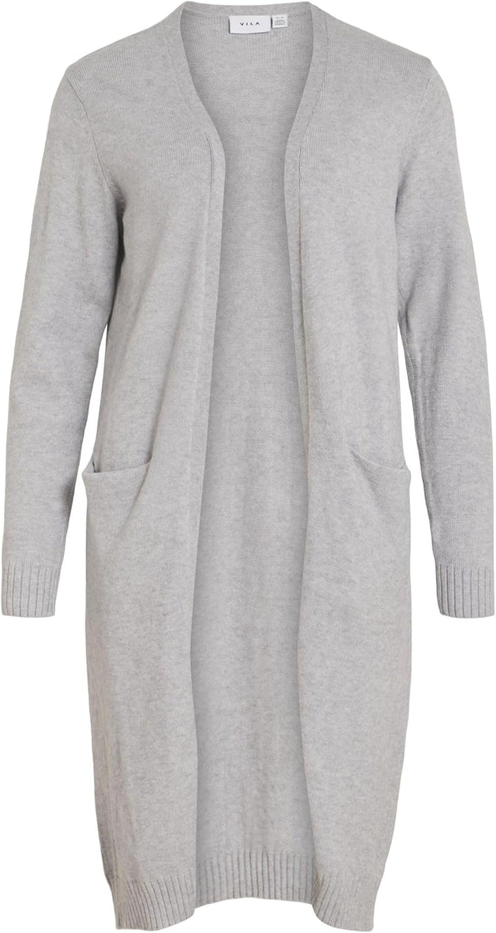 Vila Damen VIRIL Long L/S Knit Cardigan - NOOS 14042770 XS Grau (Light Grey Melange), XS Grau (Light