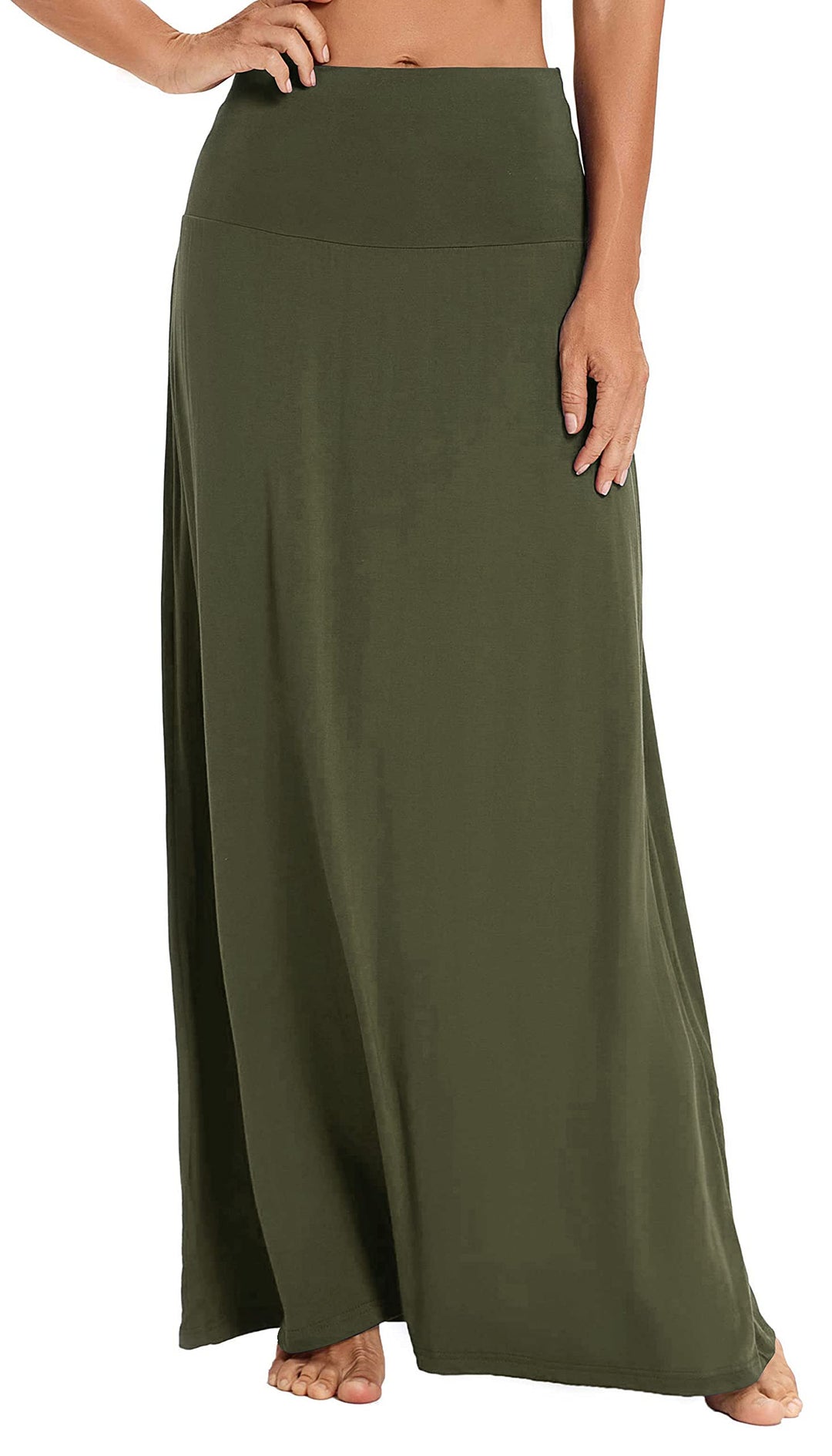 Damen Sommer Hohe Taille Boho Yoga Maxi Rock Elastisch Pull On Lang Röcke M Armeegrün, M Armeegrün