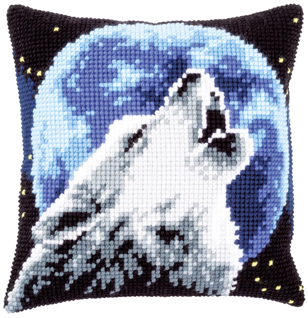 Vervaco PN-0171818 Wolf Kreuzsichkissen vorbedruckt, Baumwolle, mehrfarbig, 40 x 40 cm