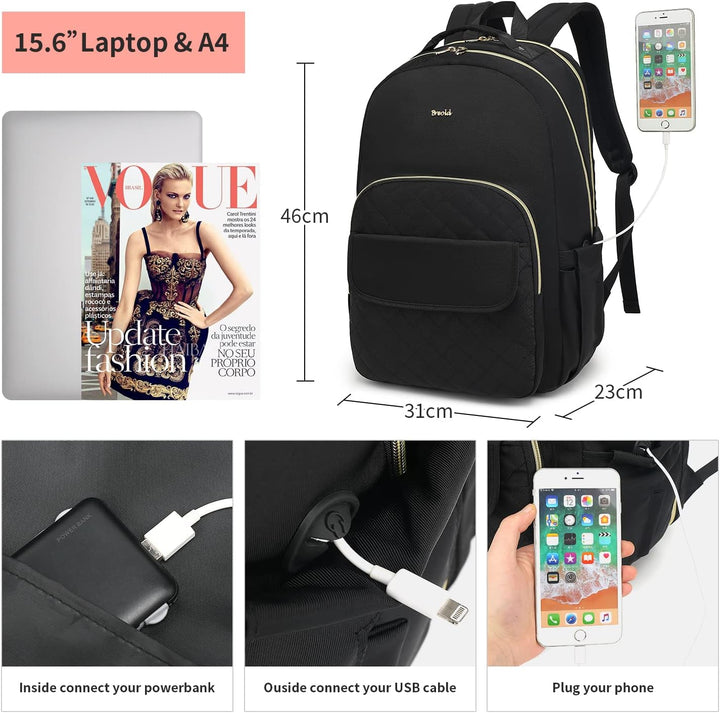 Rucksack Laptop Damen 15,6",Schulrucksack Mädchen Teenager Schultasche Frauen für Universität Studiu