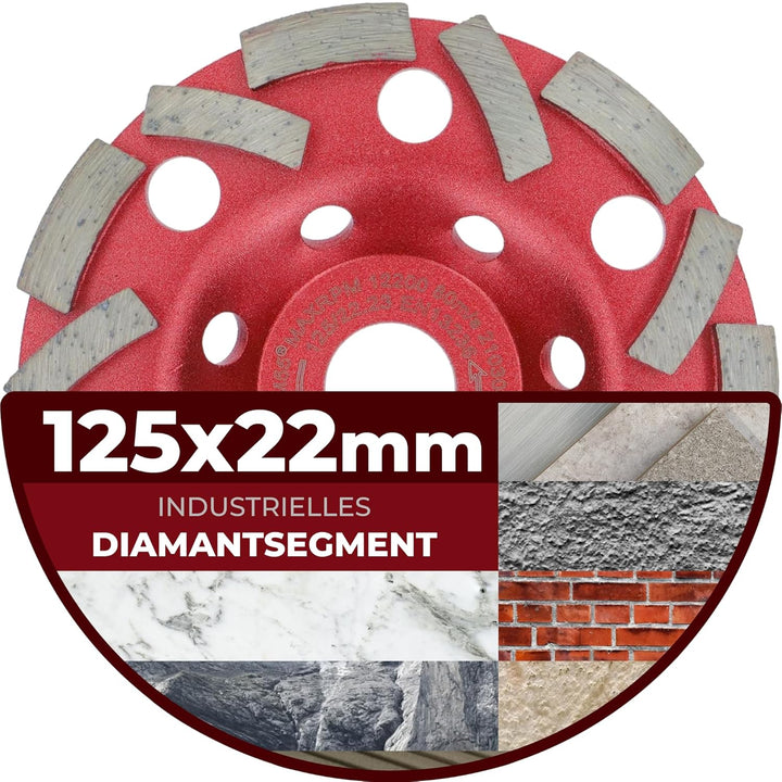 PRODIAMANT Diamant Schleiftopf Extra Speed Beton 125 mm x 22,2 mm Schleifteller für Beton Fliesenkle