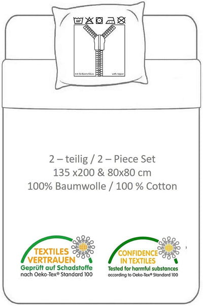 Theonoi Set 2 teilig Bettwäsche Bettbezug Wendebettwäsche 135x200 80x80 Baumwolle · Kinderbettwäsche