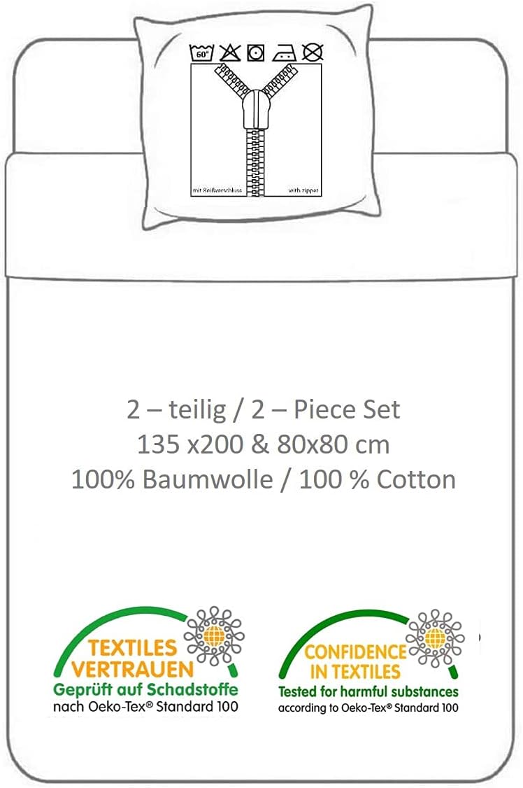 Theonoi Set 2 teilig Bettwäsche Bettbezug Wendebettwäsche 135x200 80x80 Baumwolle · Kinderbettwäsche