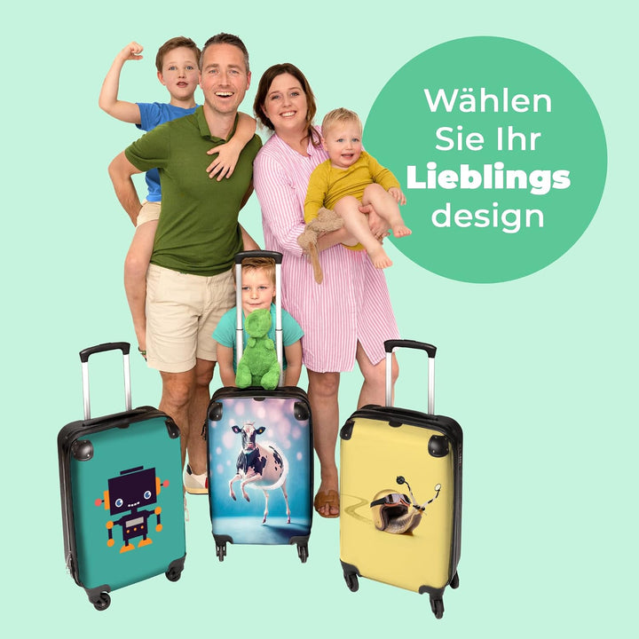 NoBoringSuitcases.com® Koffer Handgepäck Trolley Rollkoffer Kleine Reisekoffer mit 4 Rollen - Kuh -