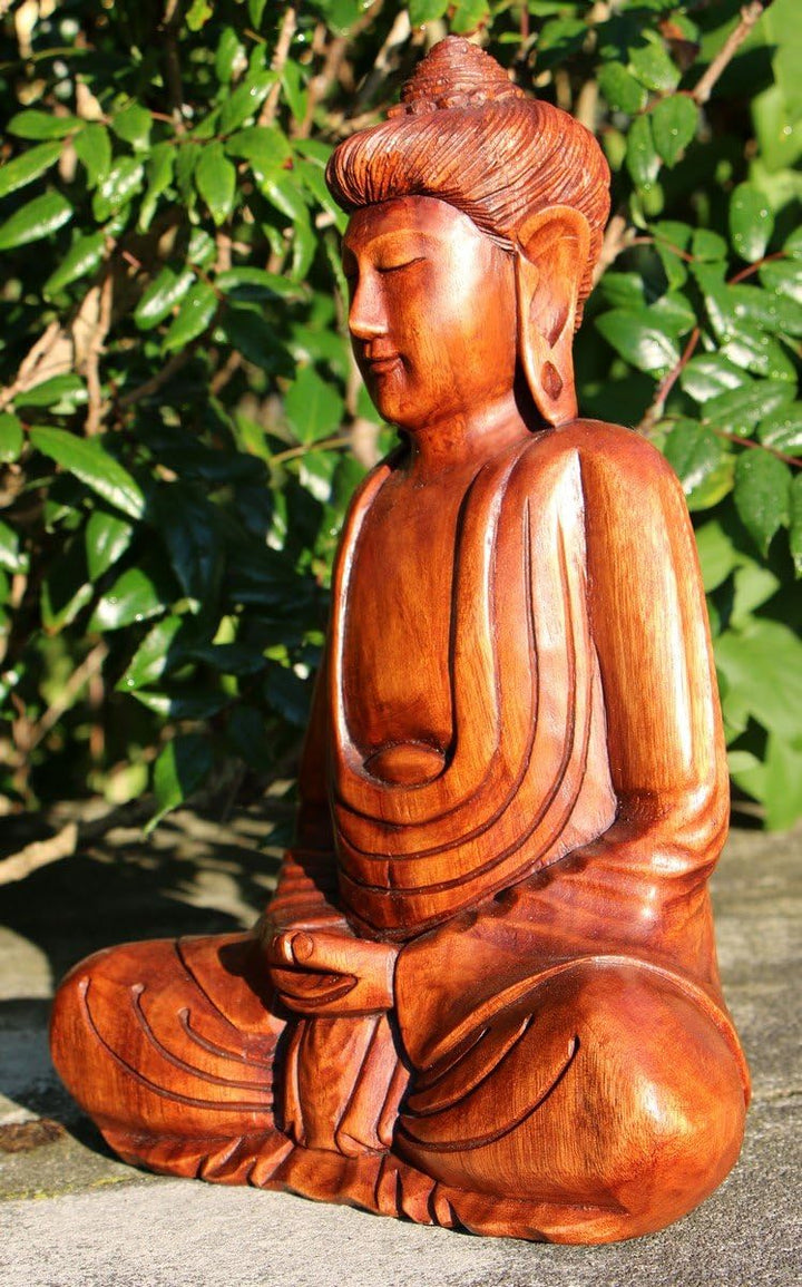 Wogeka - Super schöner 30 cm Thailand Buddha Meditation - Handarbeit aus Holz geschnitzt als besonde