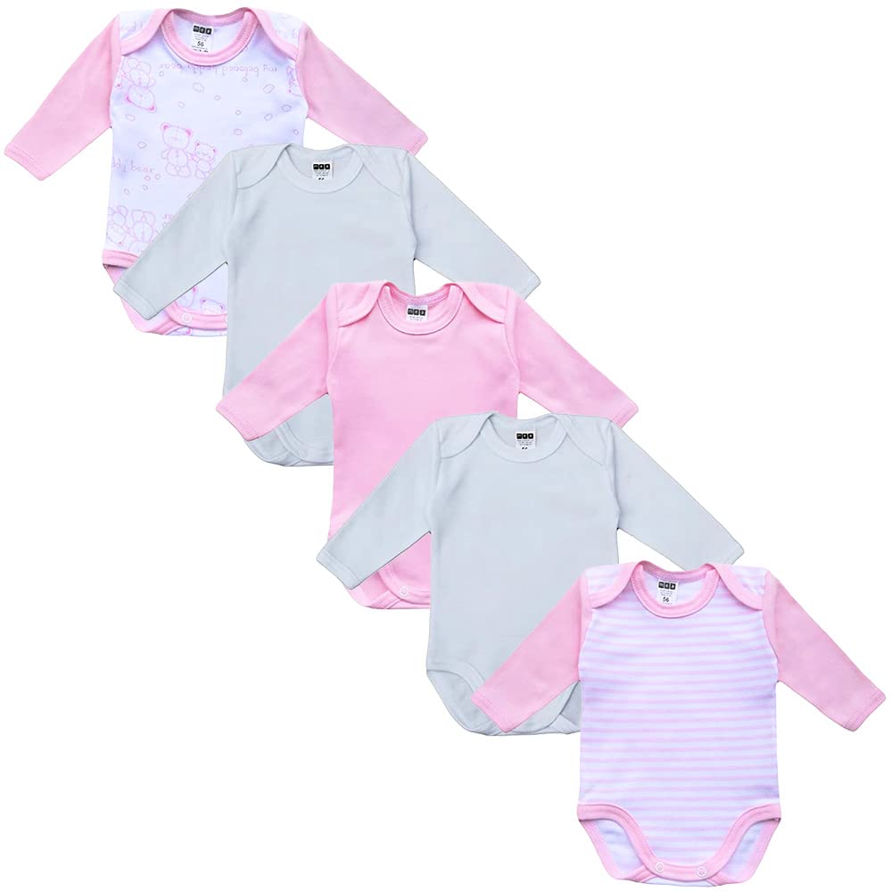 Unisex Baby Langarm Body aus 100% Baumwolle im 5er Pack, Baby Body mit Aufdruck für Mädchen und Jung