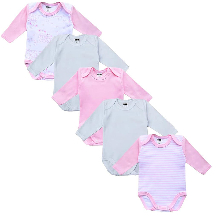 Unisex Baby Langarm Body aus 100% Baumwolle im 5er Pack, Baby Body mit Aufdruck für Mädchen und Jung