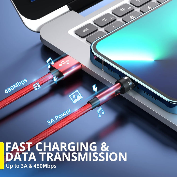 USB C kabel [4Pack 1m+2m+2m+3m] Red 3 in 1 ladekabel magnetisch 540-Grad-Drehung 3A Schnelllade & Da