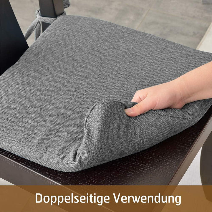 BALCONY & FALCON Trapezförmige Sitzkissen mit Bindebänder in Hellgrau 2er Set: 38–42 cm grosse Sitzp