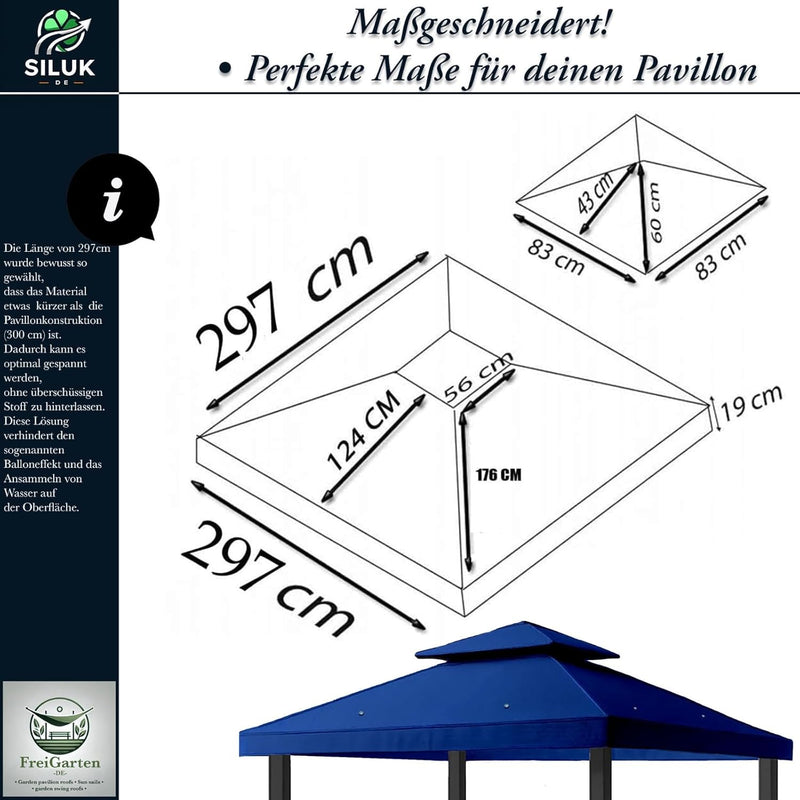 freigarten.de Ersatzdach für Pavillon 3x3 Meter Wasserdicht Material: Panama PCV Soft 370g/m² extra