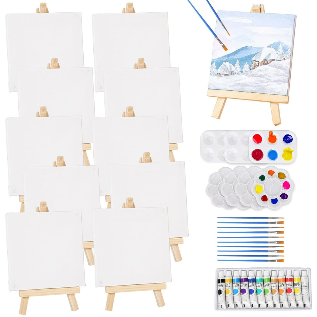 10 Stück Mini Leinwand mit Mini Staffelei, Kleine Leinwände mit Staffelei Klein, 10 Pinseln&12Acrylf