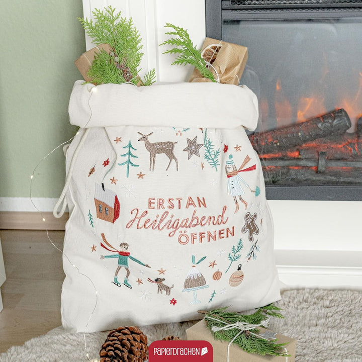 Papierdrachen Geschenksack gross Weihnachten 2025 - edel bestickt - ideal zum Verpacken von Geschenk